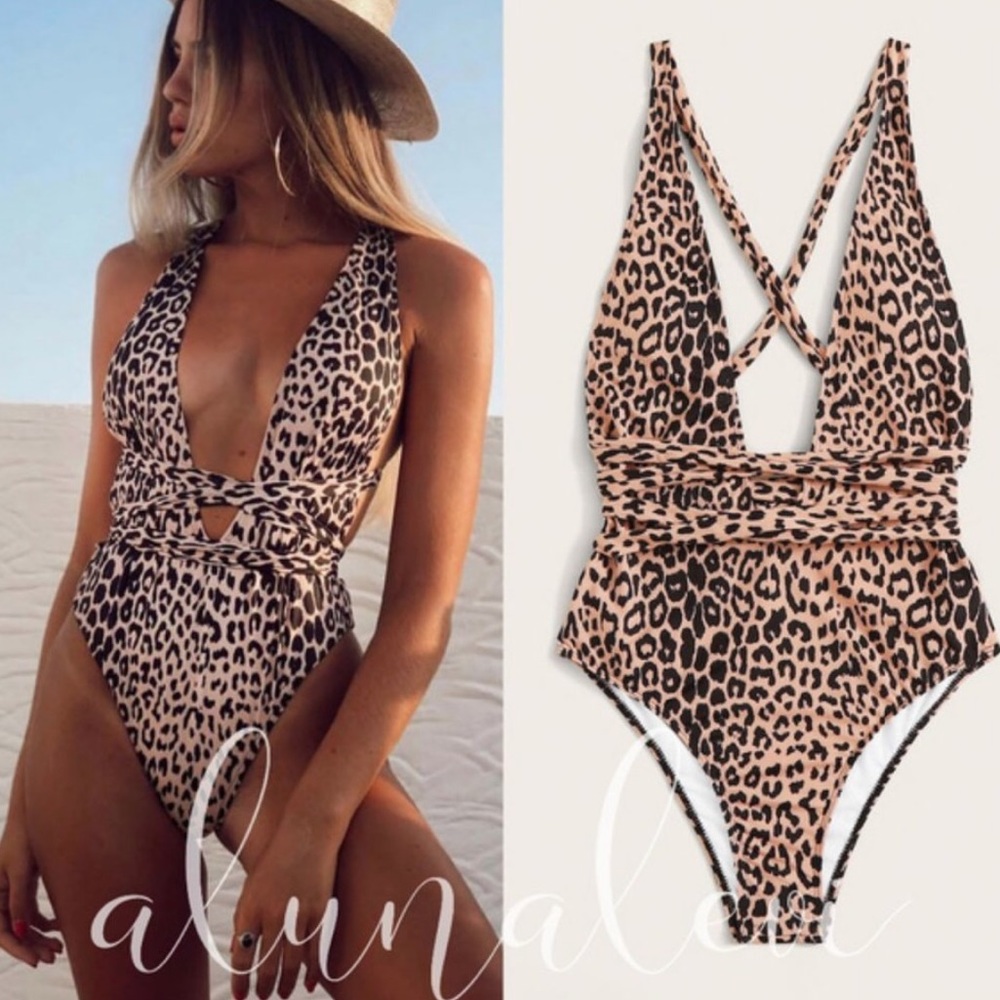 Leopard Print Monokini - tie strap bathing suit